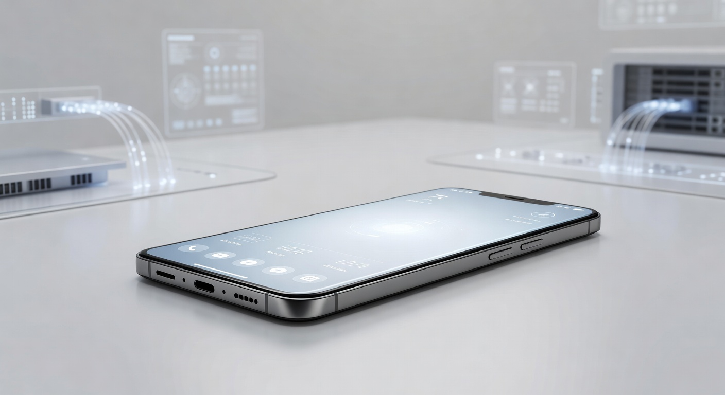 Modern smartphone displayed on a clean technology background